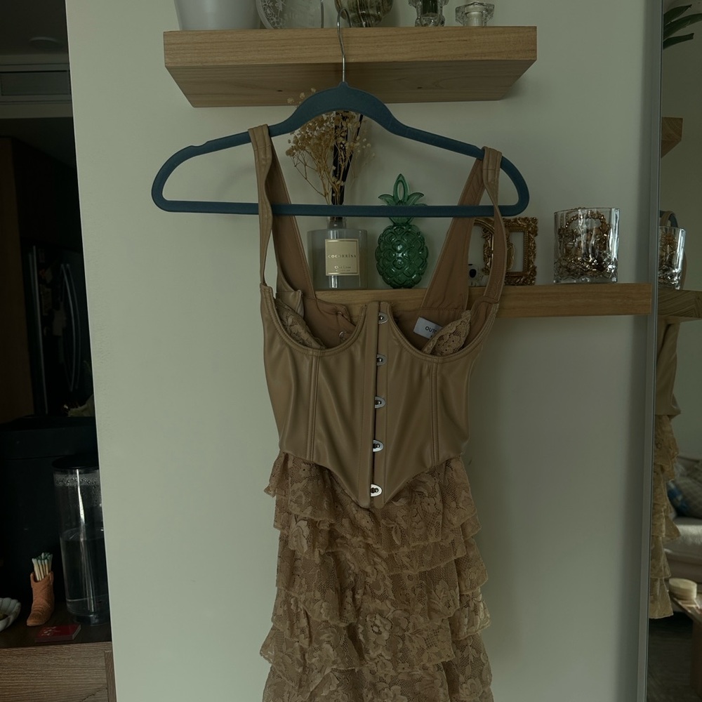 Princess Polly Tan Lace Tiered Mini Dress